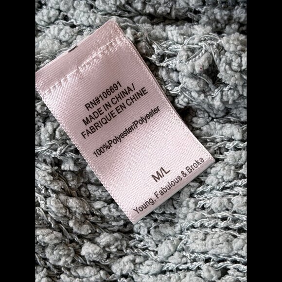 Young Fabulous & Broke Sweater M / L Womens Green Hoodie Textured Pullover - Picture 8 of 8